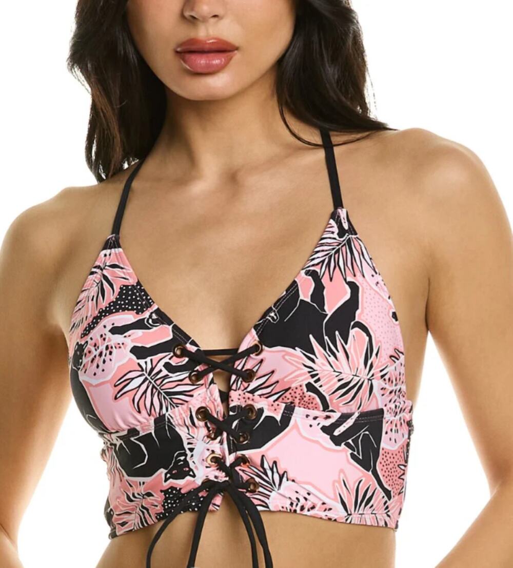 BCBGeneration Swim Lace Up Bikini Top Animal Print Top - Picture 1 of 11